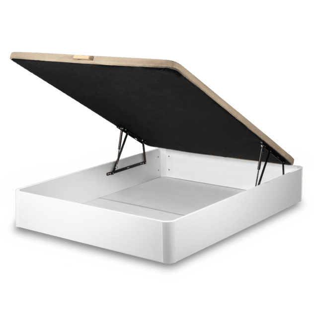 Flow ExtraSpace Blanco Premium 135x200 Canapé súper reforzado de madera de gran capacidad , abatible, con esquinas redondeadas y tapa transpirable con 3D + 4 válvulas de aireación